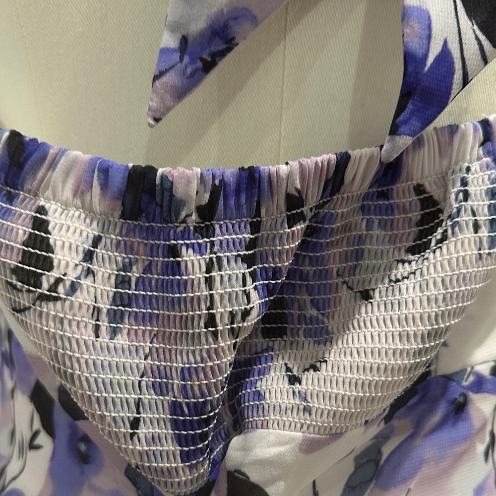 Eliza J Purple Floral Halter Tie Pleated Wedding Guest Party Maxi Dress Size 8 - Picture 11 of 16